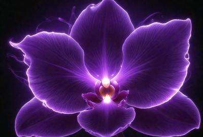 Purple orchid flower with purple petals and a yellow center.
