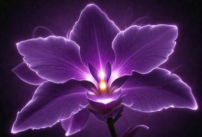 The primary subject of the image is a purple flower with a yellow center. The flower is the main focus of the image, and it is set against a purple background. The visual style of the image is a close-up of the flower, which highlights its details and colors. The dominant colors in the image are purple and yellow, creating a serene and calming atmosphere.