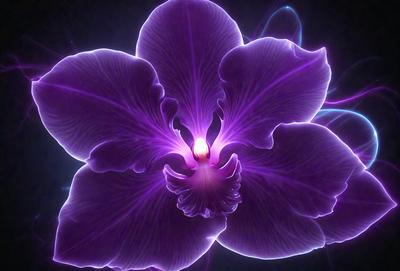 Purple orchid with purple petals and a yellow center.