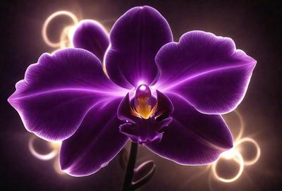 Purple orchid flower with yellow center, surrounded by purple petals.