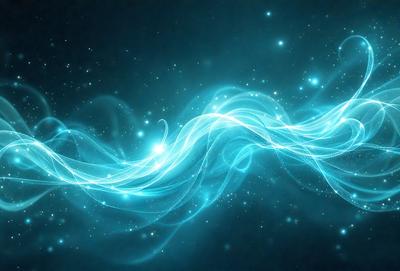 The primary subject of the image is a blue, swirling, and flowing light, which appears to be a digital art or illustration. The setting is a dark, starry background, creating a contrasting and dramatic atmosphere. The visual style is a combination of digital art and illustration, with the blue light flowing and creating a sense of motion. The colors and mood of the image are predominantly blue, with the swirling light adding a sense of dynamism and energy to the scene.
