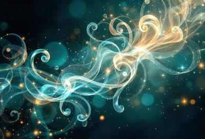 The primary subject of the image is a swirling, flowing, and glowing blue pattern. The setting is a dark background, which contrasts with the bright blue pattern. The visual style is a combination of digital art and illustration, creating a dynamic and captivating scene. The colors and mood are predominantly blue, with a hint of yellow, giving the image a sense of depth and movement.