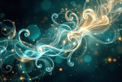 The primary subject of the image is a swirling, flowing, and glowing blue pattern. The setting is a dark background, which contrasts with the bright blue pattern. The visual style is a digital art or illustration, creating a dynamic and captivating scene. The colors and mood are predominantly blue, with a sense of movement and energy.