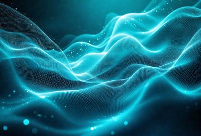 The primary subject of the image is a blue wave pattern, which is the main object, scene, or focus of the image. The setting or background is a dark blue surface, and the visual style is a digital art or illustration. The dominant colors and overall atmosphere are blue and dark, creating a sense of depth and intensity.