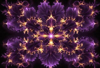 The primary subject of the image is a purple flower with a yellow center. The setting is a dark background, which contrasts with the vibrant colors of the flower. The visual style is a close-up of the flower, showcasing its details. The dominant colors are purple and yellow, creating a warm and inviting atmosphere.