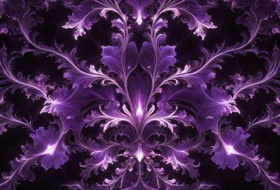 The primary subject of the image is a purple floral pattern, which is the main object, scene, or focus of the image. The setting or background features a purple and black background, which adds to the overall visual style. The image is a digital art or illustration, showcasing the artist's creativity and skill in designing the floral pattern. The dominant colors in the image are purple and black, creating a mood of elegance and sophistication.