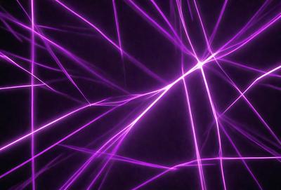 The primary subject of the image is a purple light, which appears to be a neon light or a purple laser. The light is shining through a purple mesh, creating a visually striking scene. The setting is a dark background, which contrasts with the bright purple light. The visual style of the image is a combination of a photo and a digital art or illustration, as the purple light and mesh create a unique and artistic effect. The colors and mood of the image are predominantly pur