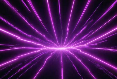 The primary subject of the image is a purple light, which appears to be a neon light or a purple laser beam. The light is emanating from a central point and extending outwards, creating a striking visual effect. The setting is a dark background, which contrasts with the bright purple light. The visual style of the image is a combination of a photo and a digital art or illustration, as the purple light appears to be a digital creation or manipulation. The colors and mood of the image are