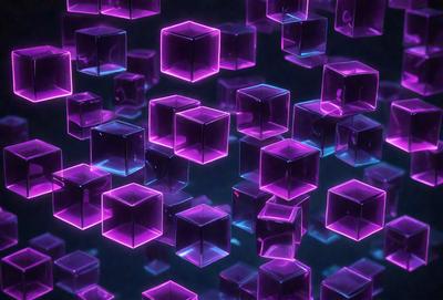 The primary subject of the image is a collection of purple and pink cubes, which are arranged in a visually appealing manner. The setting is a dark background, which contrasts with the bright colors of the cubes. The visual style of the image is a combination of digital art and illustration, creating a unique and eye-catching pattern. The dominant colors of the image are purple and pink, giving it a vibrant and lively atmosphere.