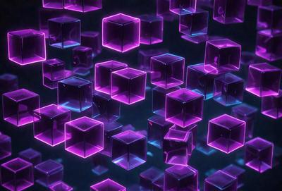 The primary subject of the image is a collection of purple and pink cubes, which are arranged in a visually appealing manner. The setting is a dark background, which contrasts with the bright colors of the cubes. The visual style of the image is a combination of digital art and illustration, creating a unique and eye-catching pattern. The dominant colors of the image are purple and pink, which evoke a sense of warmth and creativity.