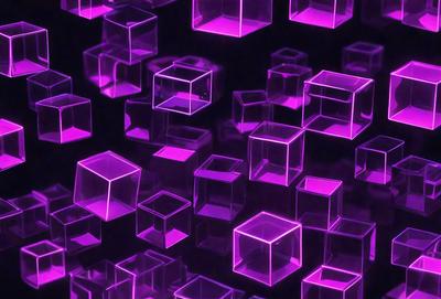 The primary subject of the image is a large number of purple cubes, which are arranged in a visually appealing manner. The setting is a dark background, which contrasts with the bright purple cubes. The visual style of the image is a combination of digital art and illustration, creating a unique and eye-catching pattern. The dominant colors in the image are purple and black, giving the scene a moody and mysterious atmosphere.