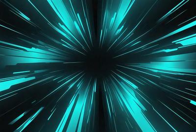 The primary subject of the image is a brightly colored, neon-lit tunnel. The setting is a dark background, which contrasts with the vibrant colors of the tunnel. The visual style is a digital art or illustration, creating a futuristic and dynamic atmosphere. The dominant colors are blue and green, which contribute to the overall mood of the image.