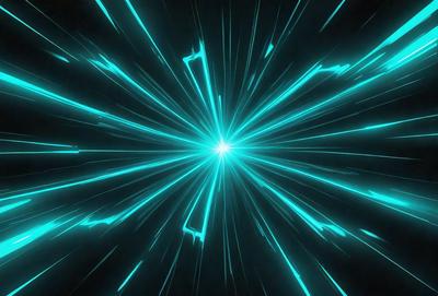 The primary subject of the image is a bright blue light, which appears to be a neon light or a lightning bolt. The light is surrounded by a dark background, creating a striking contrast. The visual style of the image is digital art, as it resembles a futuristic or space-themed design. The colors and mood of the image are predominantly blue, with a sense of energy and movement.