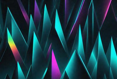 The primary subject of the image is a colorful, geometric pattern made up of various shapes and colors. The setting is a dark background, which contrasts with the vibrant colors of the pattern. The visual style appears to be a combination of digital art and illustration, creating a unique and eye-catching design. The dominant colors in the image are blue, purple, and green, which contribute to a lively and energetic atmosphere.