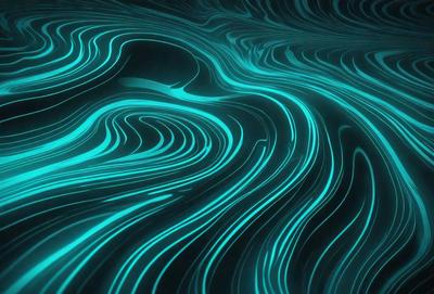 The primary subject of the image is a blue, swirling, and flowing pattern that resembles a water surface. The setting is a dark background, which contrasts with the vibrant blue colors of the pattern. The visual style appears to be a digital art or illustration, as the swirls and flowing lines are intricately detailed. The overall atmosphere is one of movement and fluidity, with the blue color evoking a sense of tranquility and depth.