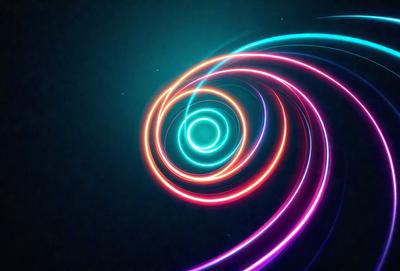 The primary subject of the image is a spiral-shaped neon light, which is the main object, scene, or focus of the image. The setting or background is a dark, starry sky, which adds to the overall atmosphere of the image. The visual style of the image is digital art, as it is a digital representation of a spiral-shaped neon light. The colors and mood of the image are predominantly neon and vibrant, creating a lively and energetic atmosphere.