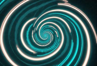 The primary subject of the image is a spiral pattern, which is a blue and white swirl. The setting is a dark background, which contrasts with the bright colors of the spiral pattern. The visual style appears to be a digital art or illustration, as the spiral pattern is created with a combination of blue and white colors. The overall atmosphere of the image is dynamic and visually appealing.