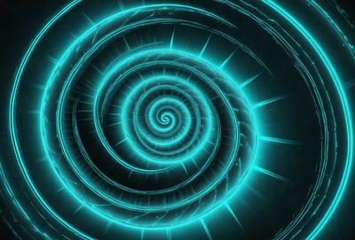 The primary subject of the image is a spiral pattern, which is a blue and white swirl. The setting is a dark background, which contrasts with the spiral pattern. The visual style is a digital art or illustration, as the spiral pattern appears to be a part of a larger design. The colors and mood of the image are predominantly blue and white, creating a sense of depth and complexity.