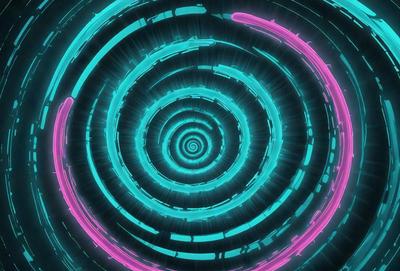 The primary subject of the image is a spiral pattern, which is a digital art or illustration. The spiral is set against a blue and pink background, creating a visually striking and colorful scene. The overall atmosphere of the image is vibrant and energetic, with the spiral pattern representing a sense of movement and dynamism.