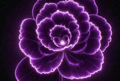 The primary subject of the image is a purple flower with a bright purple center. The flower is surrounded by a purple background, which adds to the overall purple theme of the image. The visual style of the image is a combination of a photo and digital art, creating a unique and eye-catching display. The colors and mood of the image are predominantly purple, giving it a vibrant and lively atmosphere.