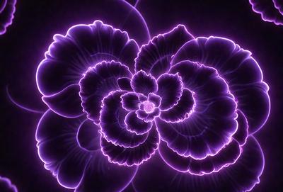 The primary subject of the image is a purple flower with a purple background. The visual style appears to be a digital art or illustration, as the flower is depicted in a purple glow. The colors and mood of the image are predominantly purple, creating a serene and calming atmosphere.