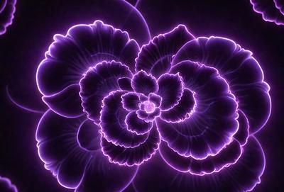 The primary subject of the image is a purple flower with a purple background. The visual style appears to be a digital art or illustration, as the flower is depicted in a purple glow. The colors and mood of the image are predominantly purple, creating a serene and calming atmosphere.