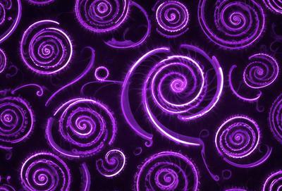 The primary subject of the image is a purple spiral pattern, which is the main object, scene, or focus of the image. The setting or background is a purple surface, which adds to the overall atmosphere of the image. The visual style of the image is a combination of photo and digital art, creating a unique and eye-catching pattern. The dominant colors in the image are purple, which gives the image a calming and soothing mood.