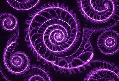 The primary subject of the image is a purple spiral pattern, which is the main object, scene, or focus of the image. The setting or background of the image is a purple surface, which adds to the overall atmosphere. The visual style of the image is a combination of photo and digital art, creating a unique and eye-catching pattern. The colors and mood of the image are predominantly purple, giving it a calming and serene appearance.