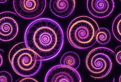 The primary subject of the image is a spiral pattern, which is the main object, scene, or focus of the image. The setting or background is a purple surface, which adds a unique and vibrant atmosphere to the scene. The visual style of the image is a combination of photo and digital art, creating a visually appealing and intricate pattern. The colors and mood of the image are predominantly purple, which gives the scene a sense of creativity and artistic expression.