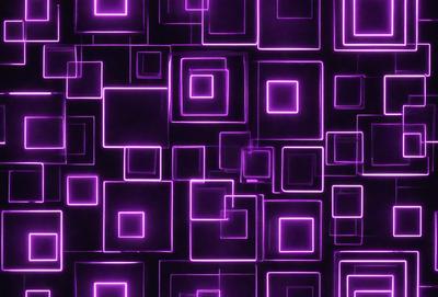 The image features a purple and pink patterned background with a variety of square shapes. The squares are arranged in a visually appealing manner, creating a sense of depth and complexity. The primary subject of the image is the intricate pattern of the squares, which are the main objects, scene, or focus of the image. The setting or background is a purple and pink patterned surface, which adds to the overall visual style of the image. The colors and mood of the image are predominantly purple and p
