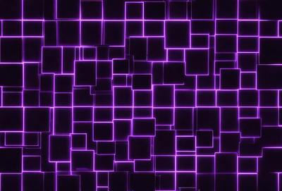 The primary subject of the image is a purple wall with a pattern of squares. The setting is a room with a purple background, and the visual style is a digital art or illustration. The dominant colors are purple and black, creating a moody and artistic atmosphere.