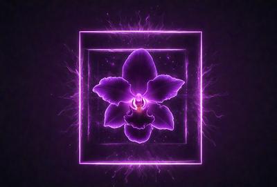 The primary subject of the image is a purple flower with a pink center, which is the focal point of the image. The setting is a square, and the visual style appears to be a digital art or illustration. The dominant colors in the image are purple and pink, creating a calm and serene atmosphere.