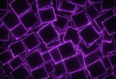 The primary subject of the image is a purple background with a pattern of square-shaped objects. The setting appears to be a dark room, and the visual style is a combination of digital art and illustration. The dominant colors in the image are purple and pink, creating a moody and artistic atmosphere.