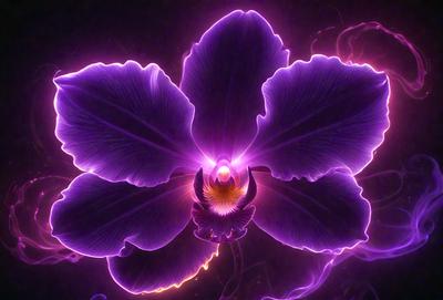 The primary subject of the image is a purple flower with a yellow center. The flower is the focal point of the scene, and it is set against a purple background. The visual style of the image is a combination of photo and digital art, creating a unique and eye-catching display. The dominant colors in the image are purple and yellow, giving the scene a vibrant and lively atmosphere.