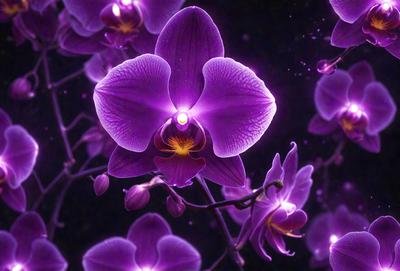 Purple orchid with purple petals and a yellow center.
