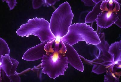 Purple orchid with purple petals and yellow center.