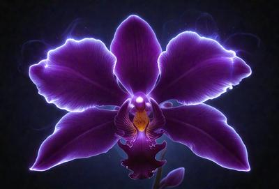 Purple orchid with purple petals and a yellow center.