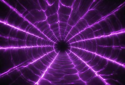The primary subject of the image is a purple tunnel or tube, which appears to be a digital art or illustration. The setting is a dark, purple-lit environment, and the visual style gives the impression of a futuristic or surreal scene. The dominant colors in the image are purple and black, creating a moody and mysterious atmosphere.