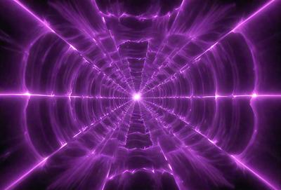 The primary subject of the image is a purple tunnel or wormhole, which appears to be a digital art or illustration. The setting is a purple background, and the visual style gives the impression of a futuristic or surreal scene. The dominant colors in the image are purple and pink, creating a unique and captivating atmosphere.