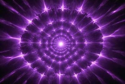 The primary subject of the image is a purple, swirling, and spiral-like pattern. The setting is a dark background, which contrasts with the purple pattern. The visual style appears to be a combination of a photo and digital art, creating a unique and eye-catching design. The colors and mood of the image are predominantly purple, giving it a calming and serene atmosphere.