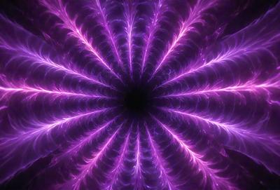 The primary subject of the image is a purple, swirling, and colorful pattern. The setting is a dark background, which contrasts with the vibrant colors of the pattern. The visual style appears to be a combination of a photo and digital art, creating a unique and eye-catching design. The dominant colors are purple and pink, giving the image a lively and energetic atmosphere.