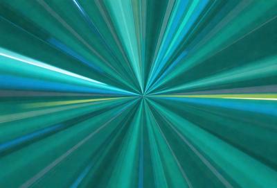 The primary subject of the image is a brightly colored, swirling, and spiraling pattern that resembles a tunnel or a bright light. The setting is a blue background, which adds to the overall visual style. The colors and mood of the image are vibrant and energetic, creating a sense of movement and excitement.