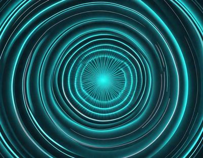 The primary subject of the image is a blue and green spiral pattern. The setting is a dark background, which contrasts with the vibrant colors of the spiral pattern. The visual style appears to be a digital art or illustration, as the spiral pattern is intricately detailed and the colors are rich and vivid. The overall atmosphere of the image is dynamic and visually appealing.