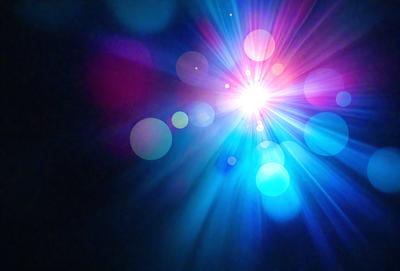 The primary subject of the image is a bright blue light, which appears to be a light source or a light bulb. The light is surrounded by a field of blue and white light, creating a visually striking scene. The setting is a dark background, which contrasts with the bright blue light and adds depth to the image. The visual style of the image is a combination of a photo and digital art, as the light source appears to be a digital creation. The colors and mood of the image are predominantly blue, creating a