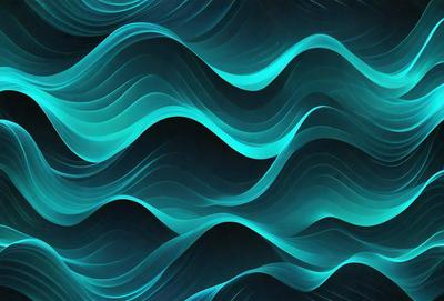The primary subject of the image is a blue and green wave pattern, which is the main focus of the image. The setting is a dark blue background, creating a contrasting effect with the wave pattern. The visual style is a digital art or illustration, as the wave pattern is created with a computer or digital tools. The dominant colors are blue and green, giving the image a calm and soothing atmosphere.