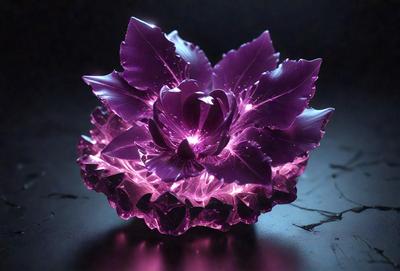 The primary subject of the image is a purple flower, which is the main object, scene, or focus of the image. The setting is a dark room, and the visual style is a photo. The dominant colors are purple and pink, creating a warm and inviting atmosphere.