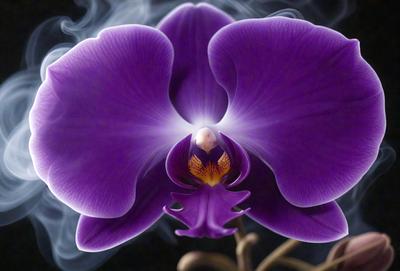 Purple orchid flower with purple petals and a yellow center.