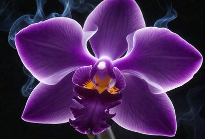 Purple orchid flower with yellow center, surrounded by purple petals.