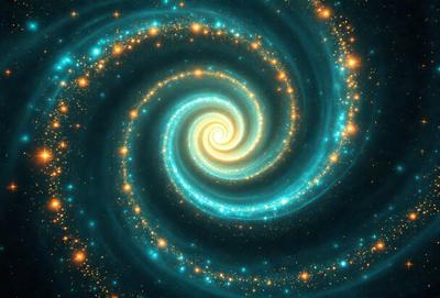 The primary subject of the image is a spiral pattern, which is a blue and yellow swirl. The setting is a dark background, which contrasts with the bright colors of the spiral pattern. The visual style appears to be a digital art or illustration, as the spiral pattern is intricately detailed and the colors are vibrant. The overall atmosphere of the image is lively and dynamic, with the spiral pattern capturing the viewer's attention.