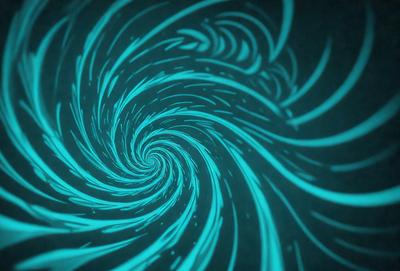 The primary subject of the image is a spiral pattern, which is a blue and white swirl. The setting is a dark background, which contrasts with the spiral pattern. The visual style is a combination of digital art and illustration, creating a unique and eye-catching design. The colors and mood of the image are predominantly blue and white, giving it a calming and serene atmosphere.